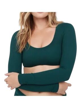 Offline By Aerie Real Me Super Cropped Long Sleeve Bra Top Green